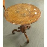 A VICTORIAN INLAID ROSEWOOD TRIPOD TABLE