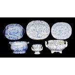 A DON POTTERY BLUE PRINTED PEARLWARE ITALIAN AND SICILIAN VIEWS SERIES SOUP TUREEN AND STAND with