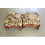 A PAIR OF VICTORIAN CARVED MAHOGANY FOOTSTOOLS