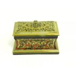 A VICTORIAN BOULLE BOX, PROBABLY A STAMP BOX, LEATHER TRADE LABEL OF C ASPREY 166 BOND STREET TO THE