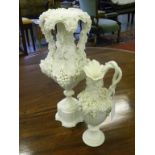 A VICTORIAN PARIAN WARE VASE AND A SIMILAR EWER