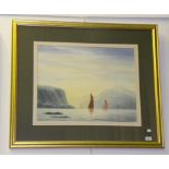 ANGUS BISHOP - THREE YACHTS, SIGNED WATERCOLOUR