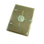 AN ARTS AND CRAFTS TURQUOISE SET AND SILVER AND TRANSLUCENT ENAMEL MOUNTED COPPER CARD OR NEEDLE