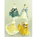 FOUR ROYAL DOULTON BONE CHINA FIGURES OF YOUNG LADIES