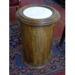 A VICTORIAN MAHOGANY CYLINDRICAL POT CUPBOARD WITH MARBLE INSET LID