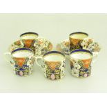 A SET OF FIVE BLOOR DERBY ROSE JAPAN PATTERN COFFEE CANS AND TWO SAUCERS, C1830