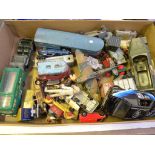 A QUANTITY OF DINKY TOYS INCLUDING JAMES BOND'S ASTON MARTIN DB5, CORGI TOYS, ACTION MAN DOLL AND