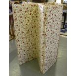 A PAIR OF THREE FOLD FABRIC COVERED SCREENS