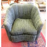 A PAIR OF UPHOLSTERED ARMCHAIRS IN GREEN EMPIRE STYLE FABRIC