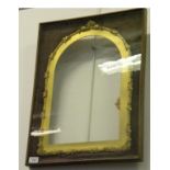 A VICTORIAN GILTWOOD AND COMPOSITION ARCHED PICTURE FRAME WITH GRAPEVINE SURROUND IN VELVET LINED