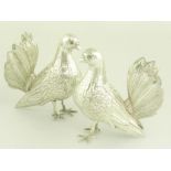 A PAIR OF SILVER FAN TAIL BIRD TABLE ORNAMENTS, 20TH CENTURY, 7OZS 10DWTS