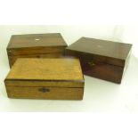 THREE VARIOUS VICTORIAN BOXES, OF ROSEWOOD, MAHOGANY OR OAK