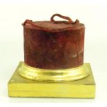 A VICTORIAN BRASS MOUNTED AND RED VELVET COVERED GILTWOOD PLINTH