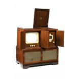 AN HMV WALNUT MODEL NO 5092B TELEVISION, RADIO AND RECORD PLAYER, GRAND CONSOLE, C1950  Serial No