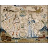 AN ENGLISH SILKWORK PICTURE OF CHARLES I AND HENRIETTA MARIA, C1670 of satin embroidered in silk