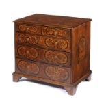 A WILLIAM III WALNUT AND MARQUETRY CHEST OF DRAWERS, C1700   with grotesques and curling foliage
