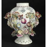 A DERBY FRILL VASE, C1760 painted with moths and a gooseberry to one side, an apple the other,