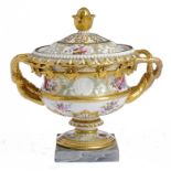 A CHAMBERLAIN WORCESTER WARWICK VASE SHAPED DESSERT TUREEN AND COVER, 1811-C1820  moulded with