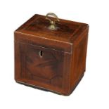 A GEORGE III SPECIMEN WOOD TEA CADDY, C1780  principally of highly figured mahogany and string