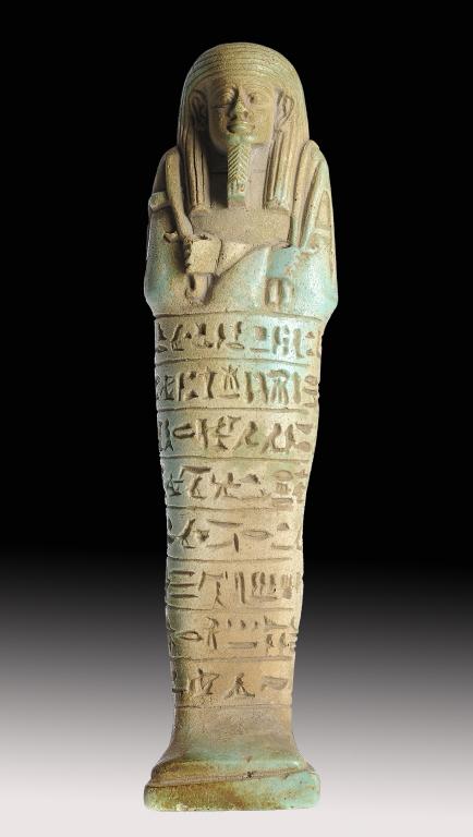 ANTIQUITIES.  AN EGYPTIAN TURQUOISE GLAZED COMPOSITION SHABTI OF PSAMTEK (AHMOSE), 26TH DYNASTY (