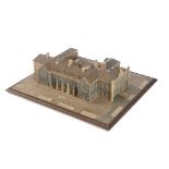 AN ARCHITECTURAL MODEL OF FLAXLEY ABBEY  of wood and painted cardboard mounted on a mahogany plinth,