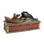 A NORTH AMERICAN PAINTED CAST IRON MECHANICAL JONAH AND THE WHALE BANK BY THE SHEPARD HARDWARE CO,