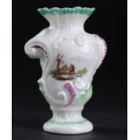 A DERBY ROCOCO VASE, C1765  painted with a vignette to either side, 12.5cm h++Flat chip caused
