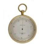 A VICTORIAN GILT BRASS POCKET BAROMETER BY ELLIOTT BROS LONDON, C1880  with milled bezel, 6.8cm