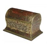 A VICTORIAN BOULLE STATIONERY BOX, C1870  all four waisted sides and the coffered lid decorated with