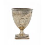 A GEORGE III SILVER SUGAR VASE  bright cut and engraved with swags and ribbons, 10.5cm h, by