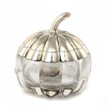 A VICTORIAN SILVER MOUNTED GLASS APPLE NOVELTY PRESERVE POT  8.5cm h, by John Grinsell & Sons,