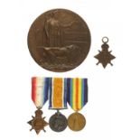 WORLD WAR ONE GROUP AND SINGLE AND PLAQUE TO TWO BROTHERS 1914 Star, British War Medal and Victory