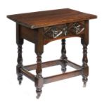 A NORTHERN EUROPEAN OAK SIDE TABLE, 18TH C  with twin lozenge carved drawers, 68cm h; 50 x 76cm++Top