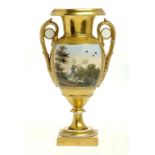 A PARIS GILT GROUND VASE, C1810  well panted with a sportsman and on the other side a sportsman