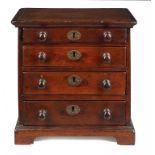 AN ENGLISH MAHOGANY MINIATURE CHEST OF DRAWERS, EARLY 19TH C 29.5cm w++Keyplates and one lock old