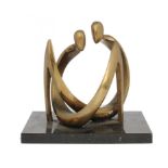 † STEPHEN BROADBENT (1962-) COMMUNICATION polished bronze, signed and dated 1989, on granite plinth,