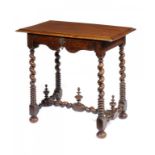 AN FRENCH WALNUT AND ACACIA  SIDE TABLE, 18TH C  with apron drawer, on spiral and ring turned