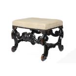 A WILLIAM III EBONISED STOOL, C1700 with twist turned centre stretcher, 40cm h; 51 x 51cm++The