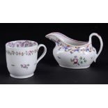 A NEW HALL CREAM JUG AND A NEW HALL COFFEE CUP, C1790-1800 painted 660 or unmarked++Both in fine