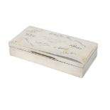 WORLD WAR TWO.  A PRESENTATION SILVER CIGARETTE BOX  the lid engraved with signatures around