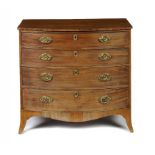 A REGENCY MAHOGANY BOW FRONTED CHEST OF DRAWERS, C1810   with crossbanded and line inlaid top, 88.