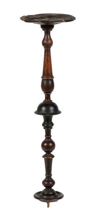 A QUEEN ANNE STAINED ASH CANDLE STAND, EARLY 18TH C  73cm h++Lacks base, damaged and extensively