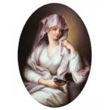 A GERMAN PORCELAIN PLAQUE, C1890  painted with a Portrait of a Lady as a Vestal Virgin after the