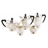 A GEORGE VI SILVER FIVE PIECE TEA  AND COFFEE SERVICE coffee pot 17cm h, by Mappin & Webb Ltd,