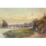 FRANK GRESLEY (1855-1936) SWARKESTONE BRIDGE DERBYSHIRE   watercolour, 25 x 38cm++In fine condition,