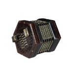A CONCERTINA, LATE 19TH C  with grained rosewood frets, 48 buttons (24 x 2), green and gold