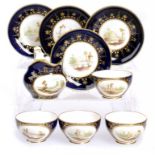A SET OF FOUR DERBY COBALT GROUND TEACUPS AND SAUCERS AND A CREAM JUG EN SUITE, C1830  painted by