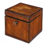 A GEORGE III SATINWOOD, ROSEWOOD AND EBONY CUBE TEA CADDY C1800 11cm w++A good quality and