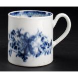 A WORCESTER BLUE AND WHITE COFFEE CAN, C1760-70  painted with the Mansfield pattern, 5.5cm h, open