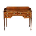 A VICTORIAN MAHOGANY BOW CENTRED DRESSING TABLE, C1890  crossbanded in satinwood and line inlaid,